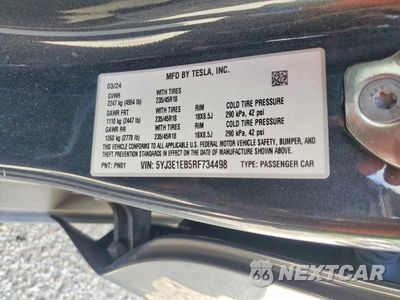 Zdjęcie 12 z 12 samochodu: 2024 TESLA MODEL 3 VIN:5YJ3E1EB5RF734498 - miniatura