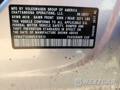 Zdjęcie 12 z 12 samochodu: 2017 VOLKSWAGEN PASSAT S VIN:1VWAT7A35HC075572 - miniatura