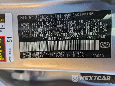 Zdjęcie 12 z 12 samochodu: 2018 TOYOTA CAMRY LE VIN:4T1B11HK2JU099833 - miniatura