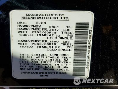 Zdjęcie 13 z 13 samochodu: 2008 INFINITI FX35 BASE VIN:JNRAS08W68X210449 - miniatura