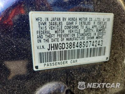 Zdjęcie 13 z 13 samochodu: 2008 HONDA FIT SPORT VIN:JHMGD38648S074243 - miniatura