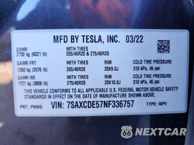 Zdjęcie 14 z 14 samochodu: 2022 TESLA MODEL X VIN:7SAXCDE57NF336757 - miniatura