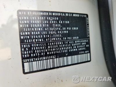 Zdjęcie 13 z 13 samochodu: 2019 VOLKSWAGEN TIGUAN SE VIN:3VV2B7AX4KM050862 - miniatura