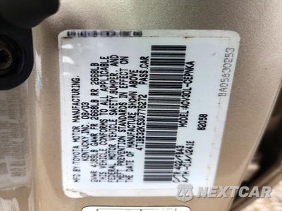 Zdjęcie 12 z 12 samochodu: 2003 TOYOTA CAMRY LE VIN:4T1BE32K53U776272 - miniatura