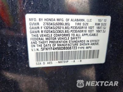 Zdjęcie 14 z 14 samochodu: 2013 HONDA PILOT TOURING VIN:5FNYF4H98DB008723 - miniatura