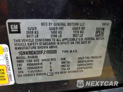 Zdjęcie 13 z 13 samochodu: 2015 CHEVROLET TRAVERSE LT VIN:1GNKRGKD8FJ189000 - miniatura