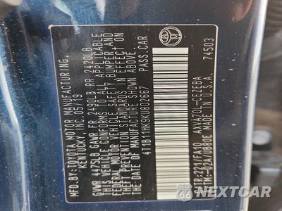 Zdjęcie 12 z 12 samochodu: 2019 TOYOTA CAMRY L VIN:4T1B11HK9KU802667 - miniatura