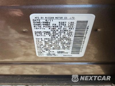 Zdjęcie 12 z 12 samochodu: 2011 NISSAN MURANO S VIN:JN8AZ1MW2BW179175 - miniatura