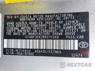 Zdjęcie 12 z 12 samochodu: 2011 TOYOTA CAMRY LE VIN:4T4BF3EK3BR214268 - miniatura