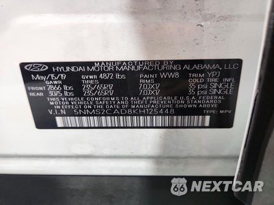 Zdjęcie 13 z 13 samochodu: 2019 HYUNDAI SANTA FE SE VIN:5NMS2CAD8KH125448 - miniatura