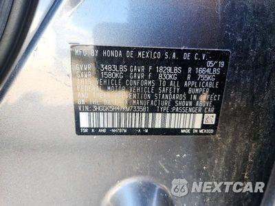 Zdjęcie 13 z 13 samochodu: 2019 HONDA FIT LX VIN:3HGGK5H47KM733581 - miniatura