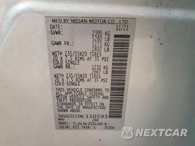 Zdjęcie 14 z 14 samochodu: 2022 NISSAN MURANO SL VIN:5N1AZ2CS3NC110593 - miniatura