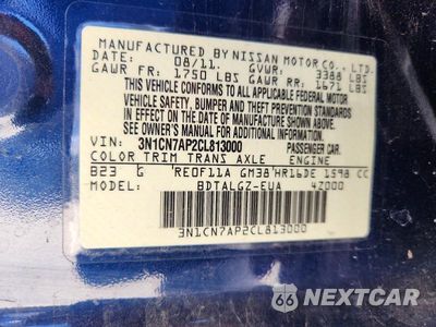 Zdjęcie 12 z 12 samochodu: 2012 NISSAN VERSA 1.6 S VIN:3N1CN7AP2CL813000 - miniatura