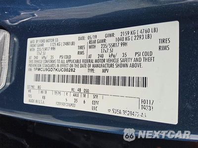 Zdjęcie 12 z 12 samochodu: 2019 FORD ESCAPE SE VIN:1FMCU9GD7KUC00282 - miniatura