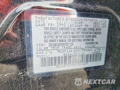 Zdjęcie 12 z 12 samochodu: 2017 NISSAN SENTRA SV VIN:3N1AB7AP9HY301129 - miniatura