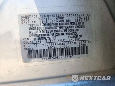Zdjęcie 13 z 13 samochodu: 2018 NISSAN SENTRA S VIN:3N1AB7AP2JY277780 - miniatura