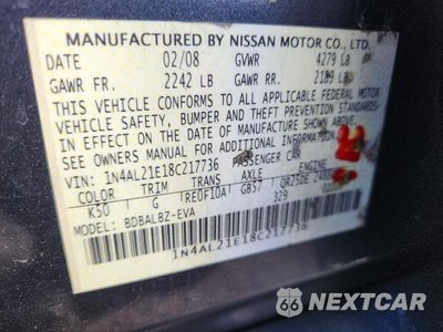 Zdjęcie 12 z 12 samochodu: 2008 NISSAN ALTIMA 2.5 SL VIN:1N4AL21E18C217736 - miniatura
