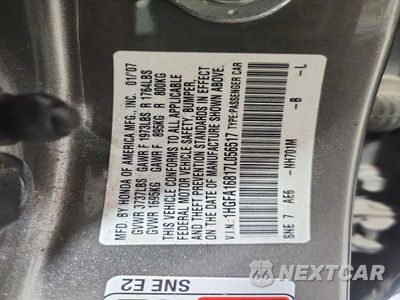 Zdjęcie 12 z 12 samochodu: 2007 HONDA CIVIC EX VIN:1HGFA16817L056517 - miniatura