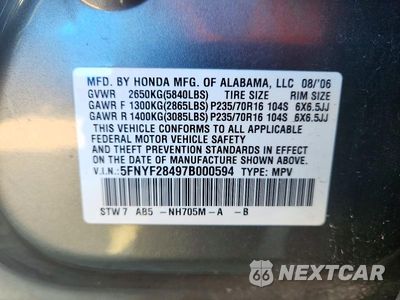 Zdjęcie 13 z 13 samochodu: 2007 HONDA PILOT EX VIN:5FNYF28497B000594 - miniatura