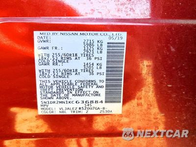 Zdjęcie 12 z 12 samochodu: 2019 NISSAN PATHFINDER SV VIN:5N1DR2MN1KC636884 - miniatura