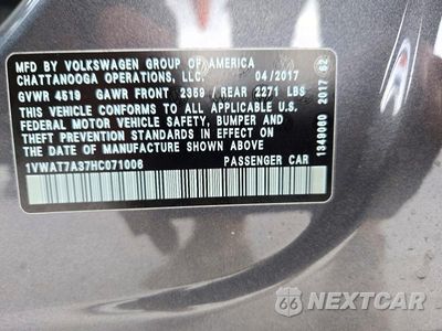 Zdjęcie 12 z 12 samochodu: 2017 VOLKSWAGEN PASSAT S VIN:1VWAT7A37HC071006 - miniatura