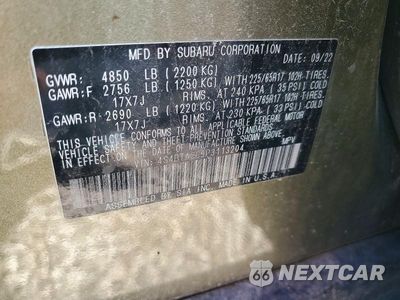 Zdjęcie 14 z 14 samochodu: 2023 SUBARU OUTBACK PREMIUM VIN:4S4BTACC9P3113204 - miniatura