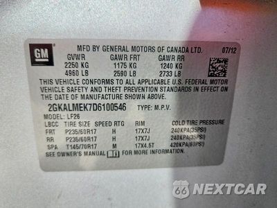 Zdjęcie 13 z 13 samochodu: 2013 GMC TERRAIN SLE VIN:2GKALMEK7D6100546 - miniatura