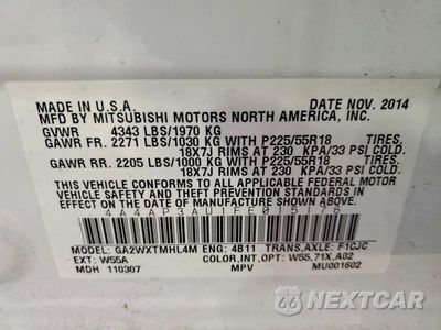 Zdjęcie 13 z 13 samochodu: 2015 MITSUBISHI OUTLANDER SPORT ES VIN:4A4AP3AU1FE015176 - miniatura