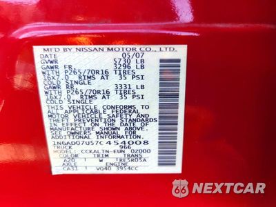 Zdjęcie 12 z 12 samochodu: 2007 NISSAN FRONTIER SE VIN:1N6AD07U57C454008 - miniatura