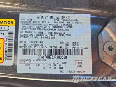 Zdjęcie 12 z 12 samochodu: 2018 FORD FUSION SE VIN:3FA6P0H75JR183538 - miniatura
