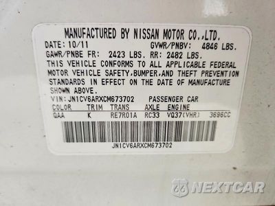 Zdjęcie 12 z 12 samochodu: 2012 INFINITI G37 SEDAN X VIN:JN1CV6ARXCM673702 - miniatura