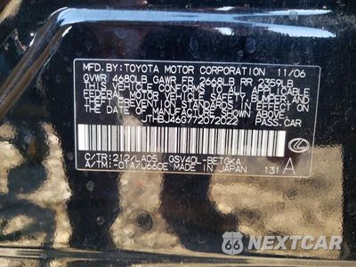 Zdjęcie 12 z 12 samochodu: 2007 LEXUS ES 350 VIN:JTHBJ46G772072022 - miniatura