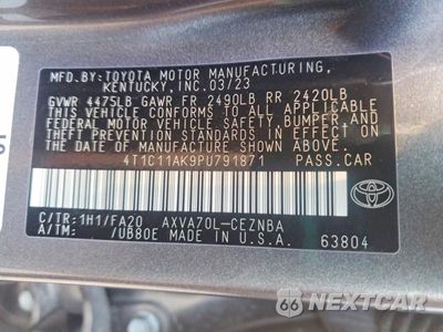 Zdjęcie 12 z 12 samochodu: 2023 TOYOTA CAMRY LE VIN:4T1C11AK9PU791871 - miniatura