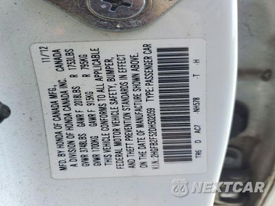 Zdjęcie 12 z 12 samochodu: 2013 HONDA CIVIC LX VIN:2HGFB2F52DH502059 - miniatura