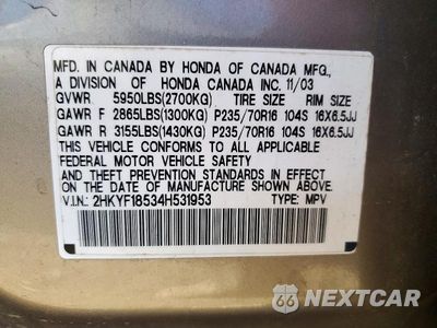 Zdjęcie 13 z 13 samochodu: 2004 HONDA PILOT EXL VIN:2HKYF18534H531953 - miniatura