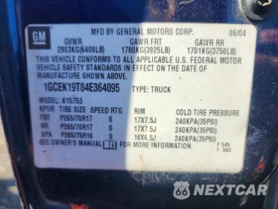 Zdjęcie 12 z 12 samochodu: 2004 CHEVROLET SILVERADO K1500 VIN:1GCEK19T84E364095 - miniatura