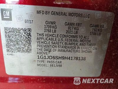Zdjęcie 12 z 12 samochodu: 2017 CHEVROLET SONIC LT VIN:1G1JD5SH9H4178138 - miniatura