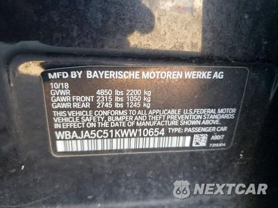 Zdjęcie 13 z 13 samochodu: 2019 BMW 530 I VIN:WBAJA5C51KWW10654 - miniatura