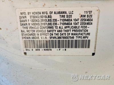 Zdjęcie 13 z 13 samochodu: 2008 HONDA ODYSSEY TOURING VIN:5FNRL38878B007549 - miniatura