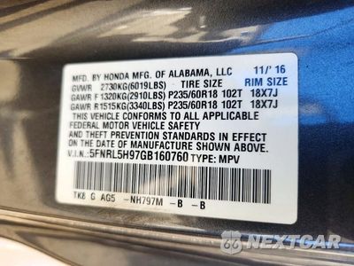 Zdjęcie 13 z 13 samochodu: 2016 HONDA ODYSSEY TOURING VIN:5FNRL5H97GB160760 - miniatura