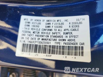 Zdjęcie 12 z 12 samochodu: 2014 HONDA ACCORD EX VIN:1HGCR2F70EA230501 - miniatura