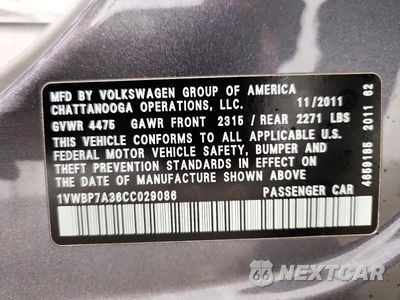 Zdjęcie 13 z 13 samochodu: 2012 VOLKSWAGEN PASSAT SE VIN:1VWBP7A36CC029086 - miniatura