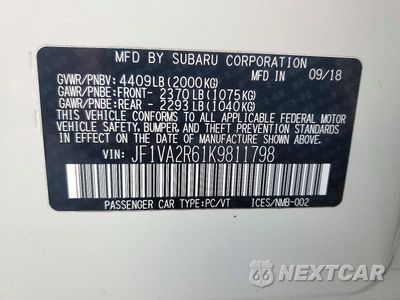 Zdjęcie 12 z 12 samochodu: 2019 SUBARU WRX STI VIN:JF1VA2R61K9811798 - miniatura
