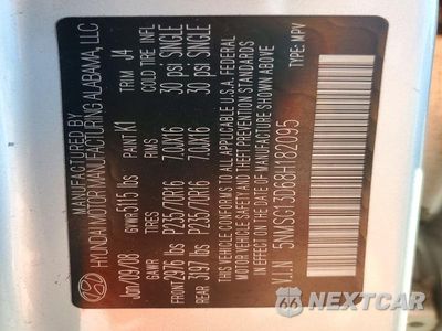 Zdjęcie 13 z 13 samochodu: 2008 HYUNDAI SANTA FE GLS VIN:5NMSG13D68H182095 - miniatura