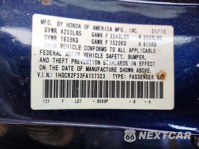 Zdjęcie 12 z 12 samochodu: 2015 HONDA ACCORD LX VIN:1HGCR2F33FA107323 - miniatura