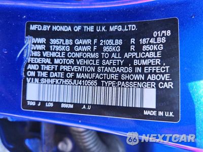 Zdjęcie 12 z 12 samochodu: 2018 HONDA CIVIC EX VIN:SHHFK7H55JU410565 - miniatura
