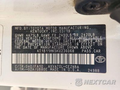 Zdjęcie 12 z 12 samochodu: 2019 TOYOTA CAMRY LE VIN:4T1B11HK5KU236068 - miniatura