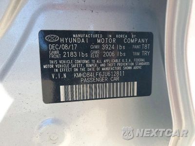 Zdjęcie 12 z 12 samochodu: 2018 HYUNDAI ELANTRA VALUE EDITION VIN:KMHD84LF6JU612811 - miniatura