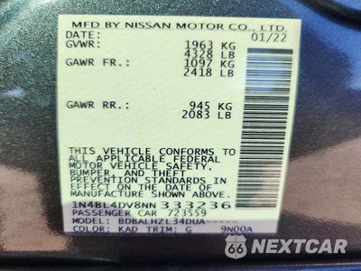 Zdjęcie 12 z 12 samochodu: 2022 NISSAN ALTIMA SV VIN:1N4BL4DV8NN333236 - miniatura