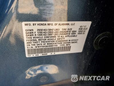 Zdjęcie 13 z 13 samochodu: 2017 HONDA PILOT EXL VIN:5FNYF6H56HB087744 - miniatura